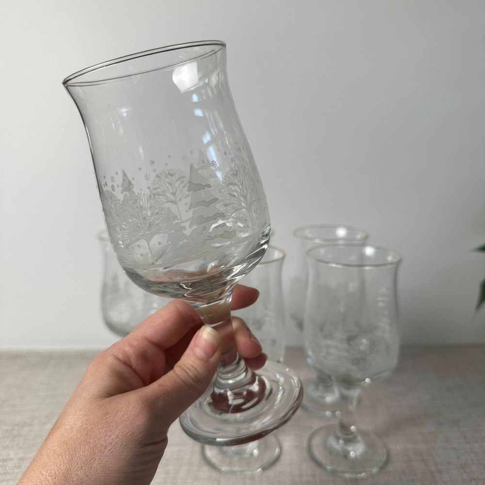 Vintage Libbey Winter Wonderland Goblets Set of 6 Arby's 1980s Gold Rim